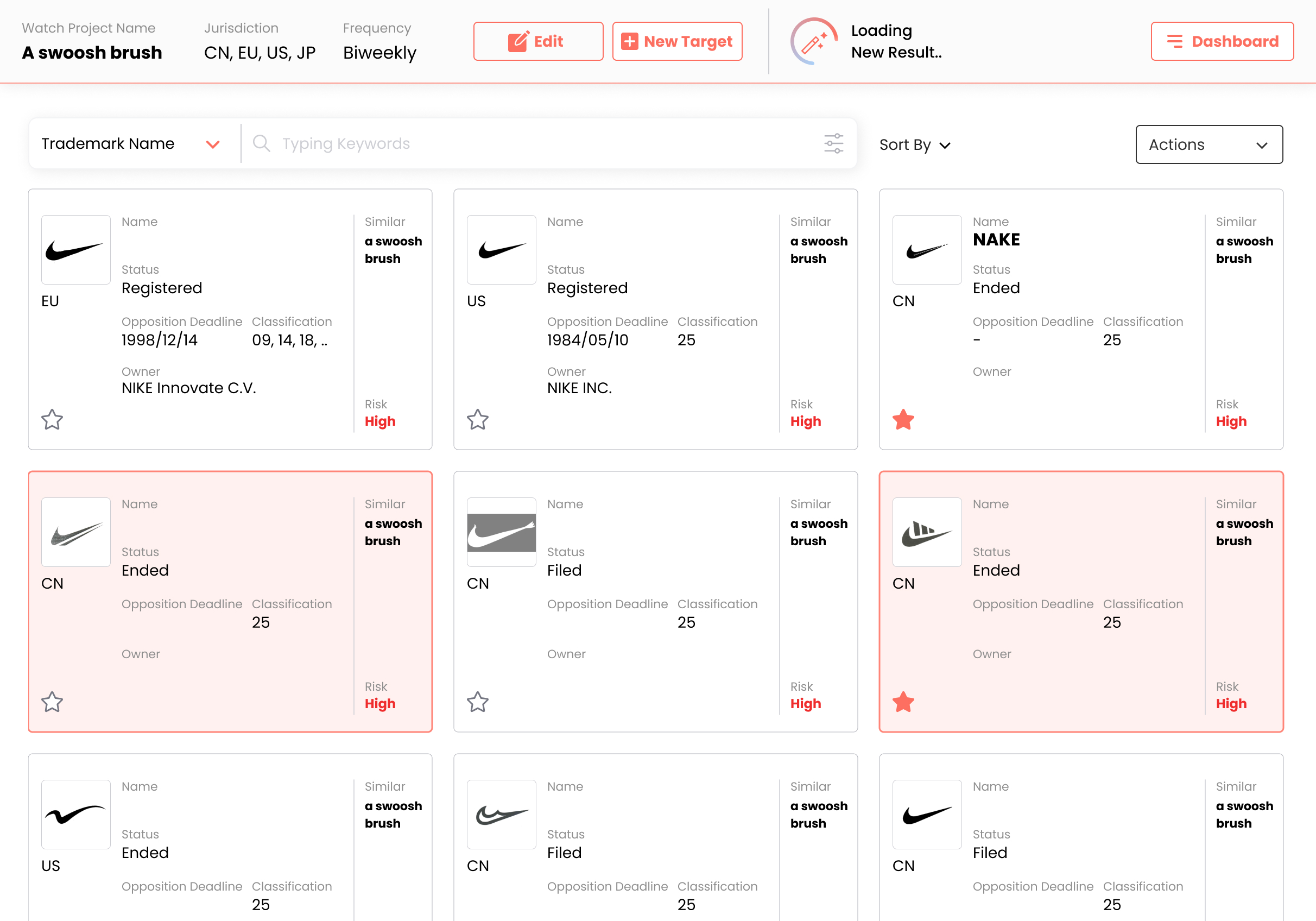 AIPLUX Trademark Watch platform interface
