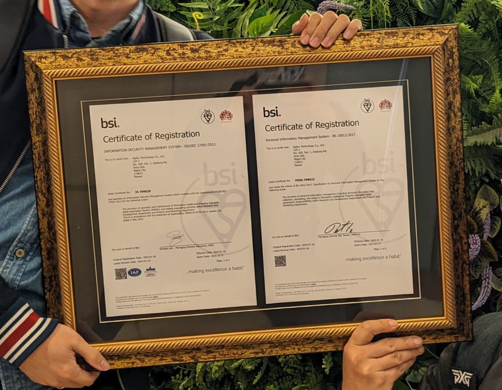 AIPLUX is Certified in Compliance with ISOIEC27001and BS10012 by BSI